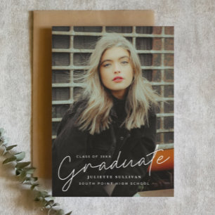 Papier Budget Script Simple Photo Graduation Invitations