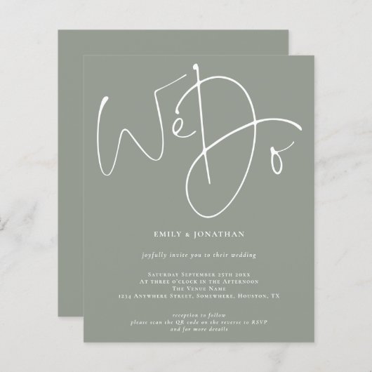 Papier Budget Script We Do Sage QR Code Wedding Invite (Devant / Derrière)