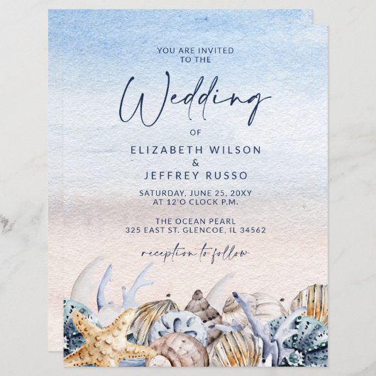 Papier Budget Seashells Beach Mariage Invitation (Devant / Derrière)
