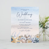 Papier Budget Seashells Beach Mariage Invitation (Debout devant)