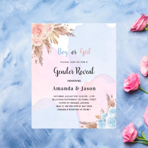 Papier Budget sexe révéler pampas invitation rose bleu ro