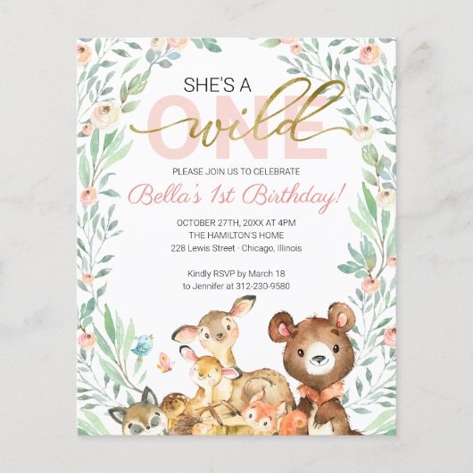 Papier Budget She's A Wild One First Birthday Invitations (Devant)