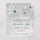 Papier Budget Silver Aqua Snowflakes Faire-part de mariag (Devant / Derrière)