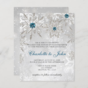 Papier Budget Silver Aqua Snowflakes Faire-part de mariag
