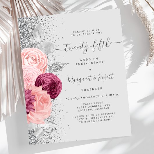 Papier Budget Silver Blush Floral 25th Anniversary