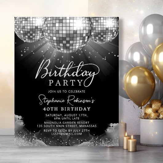 Papier Budget Silver Disco Ball 40e anniversaire Invitati