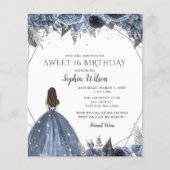 Papier Budget Silver Dusty Blue Robe Sweet 16 Invitation (Devant)