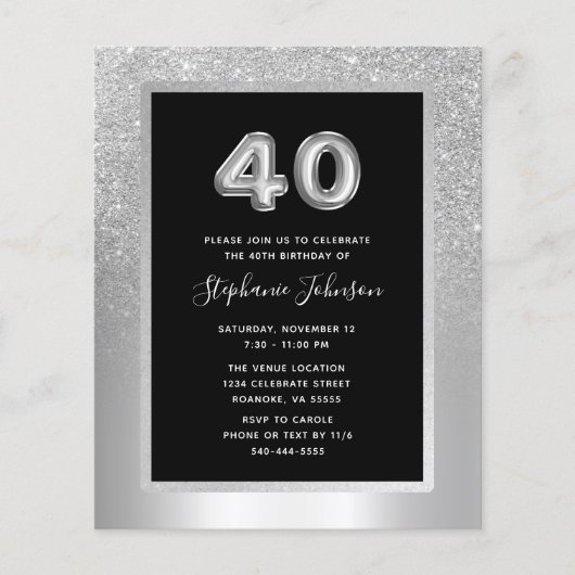 Papier Budget Silver Foil 40e anniversaire de fête Invita (Devant)