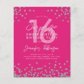 Papier Budget Silver Hot Pink Confetti Sweet 16 Invitatio (Devant)