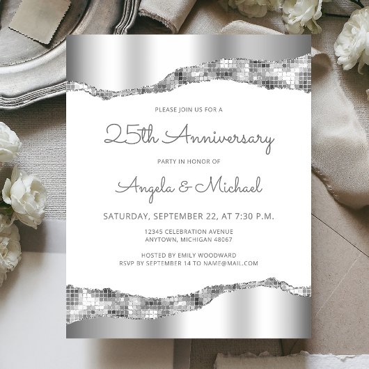 Papier Budget Silver Mirror Foil 25th Anniversary Invite