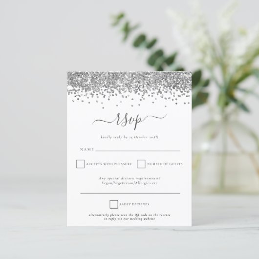Papier Budget Silver Parties scintillant QR Code Mariage  (Debout devant)