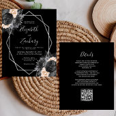 Papier Budget Silver Peach Black Floral QR Code Mariage