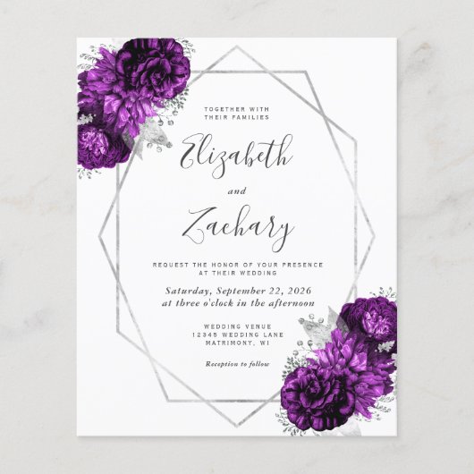 Papier Budget Silver Purple Floral Blanc QR Code Mariage