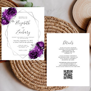 Papier Budget Silver Purple Floral Blanc QR Code Mariage