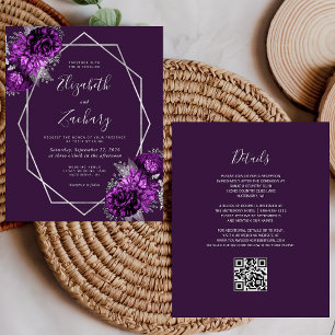 Papier Budget Silver Purple Plum Floral QR Code Mariage