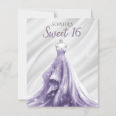 Papier Budget Silver Purple Robe Sweet 16 invitation (Devant)