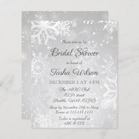 Papier Budget Silver Snowflakes Invitation de la douche n (Devant / Derrière)