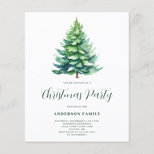 Papier Budget Simple Arbre Noël Invitation (Devant)
