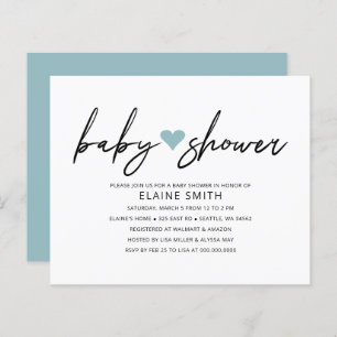 Papier Budget Simple Baby shower bleu coeur Invitation