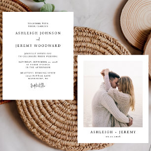 Papier Budget Simple Black and White Photo Wedding Invita