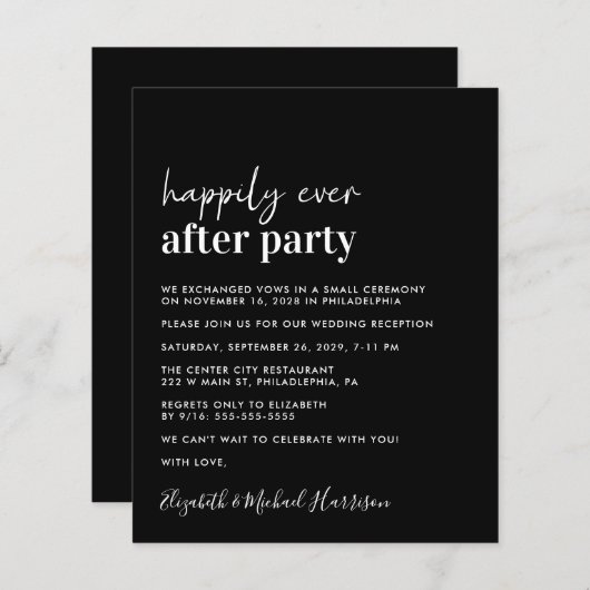 Papier Budget Simple Black Wedding Réception Invitation (Devant / Derrière)