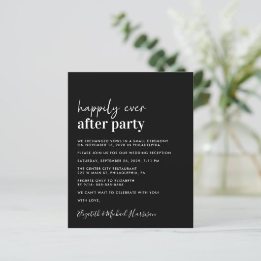 Papier Budget Simple Black Wedding Réception Invitation (Debout devant)
