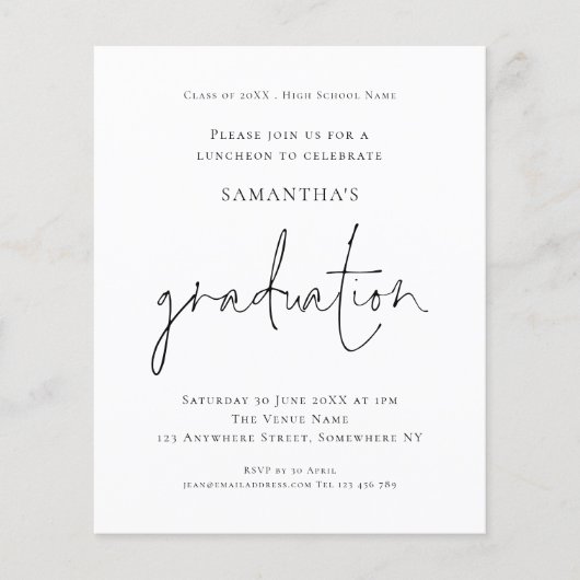 Papier Budget Simple Black White Grad Luncheon Invitation (Devant)