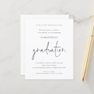 Papier Budget Simple Black White Grad Luncheon Invitation
