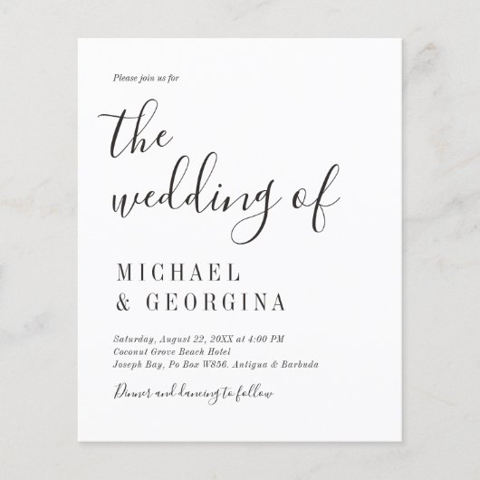 Papier Budget Simple Black White Photo Faire-part de mari (Devant)