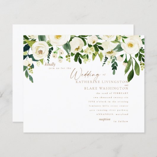 Papier Budget Simple Blanc Floral & Mariage Or (Devant / Derrière)