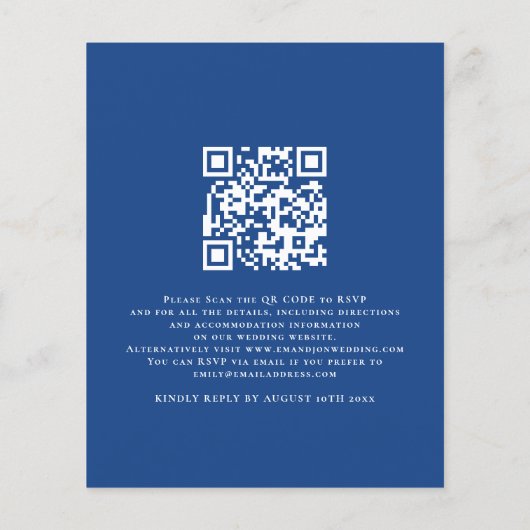 Papier Budget Simple Bleu Bleu QR Code Mariage Invitation (Dos)
