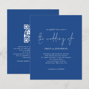 Papier Budget Simple Bleu Bleu QR Code Mariage Invitation