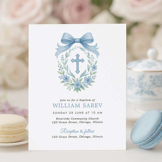 Papier Budget Simple Blue Boy Baptême Invitation avec Bow
