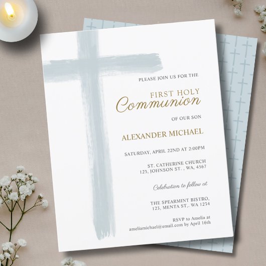 Papier Budget Simple Blue Cross Boy First Holy Communion