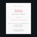 Papier Budget Simple Blush Pink 30e anniversaire Invitati<br><div class="desc">Budget Simple Texte Blush 30th Birthday Invitation. Un rapport qualité/prix inférieur 4, 5 x 5, 6 pouces alternative par défaut à l'option semi-brillant qui est recommandé pour les invitations et est une épaisseur similaire à une carte postale. L'option satin est beaucoup plus mince papier. La couleur et le type de...</div>