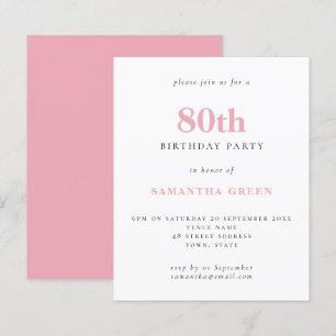 Papier Budget Simple Blush Pink 80e anniversaire Invitati