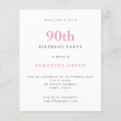 Papier Budget Simple Blush Pink 90e Anniversaire Invitati (Devant)