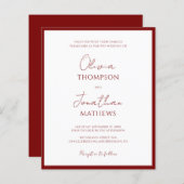 Papier BUDGET Simple Bourgogne Rouge Mariage de script (Devant / Derrière)