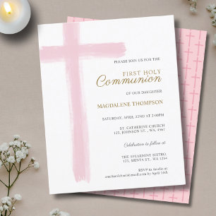 Papier Budget simple croix rose fille première communion