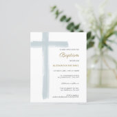 Papier Budget Simple Dusty Blue Cross Boy Baptism (Debout devant)