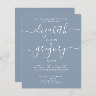 Papier Budget Simple Dusty Blue Moderne Faire-part de mar