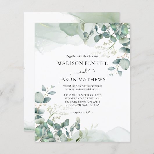 Papier BUDGET Simple Élégant Eucalyptus Mariage de verdur (Devant / Derrière)