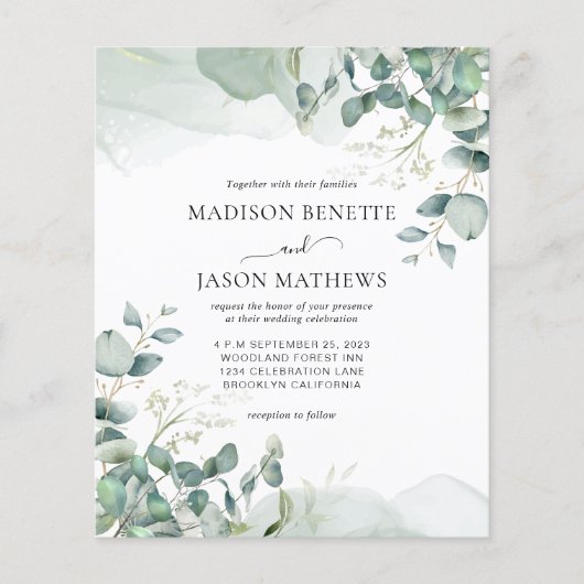 Papier BUDGET Simple Élégant Eucalyptus Mariage de verdur (Devant)