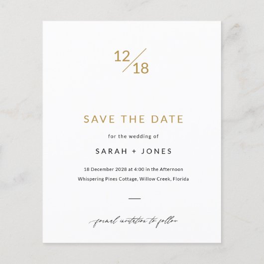 Papier Budget Simple Elegant Photo Enregistrer la date (Dos)