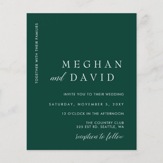 Papier Budget Simple Emerald Green Faire-part de mariage (Devant)