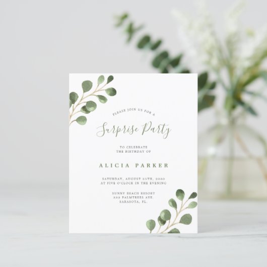 Papier Budget simple eucalyptus invitation fête d'anniver (Debout devant)