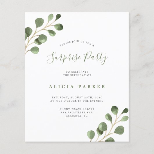Papier Budget simple eucalyptus invitation fête d'anniver (Devant)