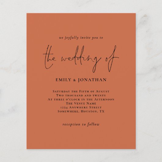 Papier Budget simple Faire-part de mariage en terre cuite (Devant)