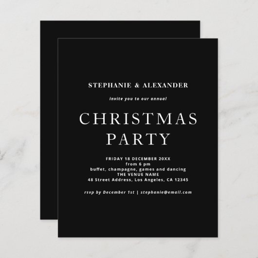 Papier Budget Simple Fête de Noël Blanche Noire  (Devant / Derrière)