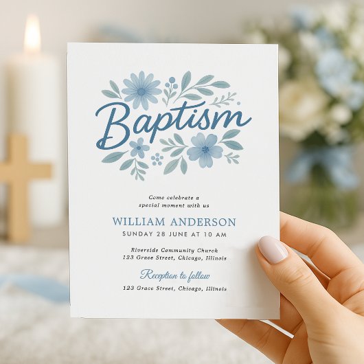Papier Budget simple Floral Baptism Invitation pour Garço